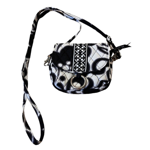 Vera Bradley Geometric Print Mini Black and White Crossbody Shoulder Bag Belt - Picture 1 of 6